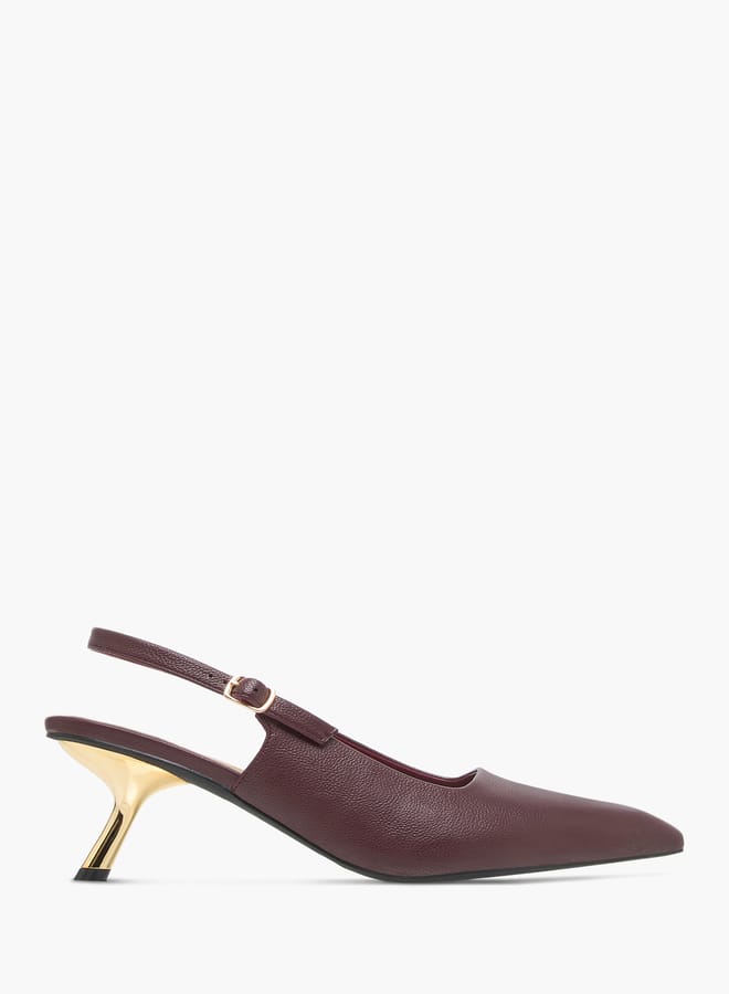 Flora Bella By Shoexpress Women's Solid Slingback Sandals with Buckle Closure and Kitten Heels  - Image 3