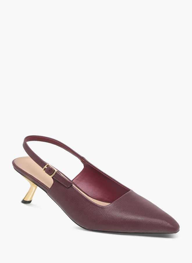 Flora Bella By Shoexpress Women's Solid Slingback Sandals with Buckle Closure and Kitten Heels  - Image 2