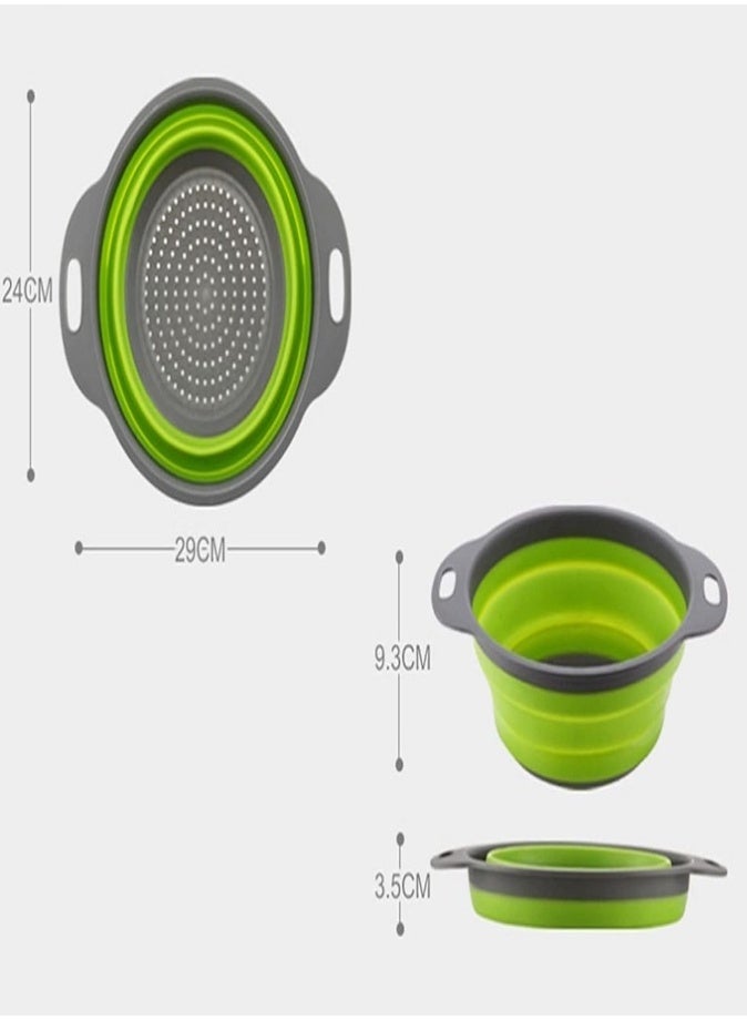 ليفي مصفاة سيليكون قابلة للطي بمقابض - مصفاة قابلة للطي للفواكه والخضروات والمعكرونة والنودلز - آمنة للاستخدام في غسالة الأطباق، تصميم موفر للمساحة (24×29×9.3 سم، دائرية) - Image 5