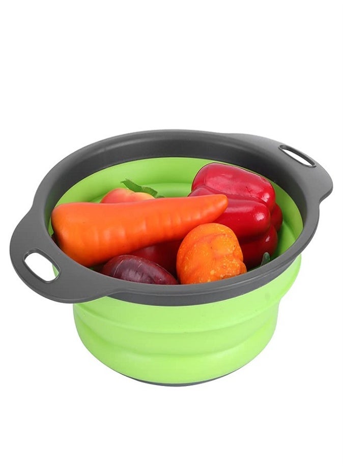 ليفي مصفاة سيليكون قابلة للطي بمقابض - مصفاة قابلة للطي للفواكه والخضروات والمعكرونة والنودلز - آمنة للاستخدام في غسالة الأطباق، تصميم موفر للمساحة (24×29×9.3 سم، دائرية) - Image 4