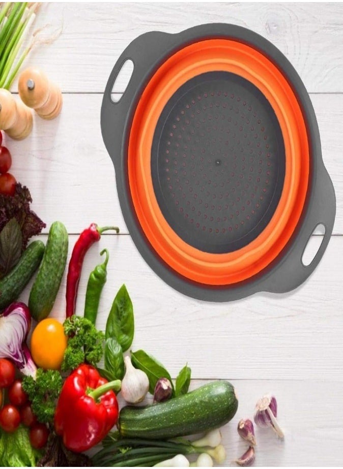 ليفي مصفاة سيليكون قابلة للطي بمقابض - مصفاة قابلة للطي للفواكه والخضروات والمعكرونة والنودلز - آمنة للاستخدام في غسالة الأطباق، تصميم موفر للمساحة (24×29×9.3 سم، دائرية) - Image 3