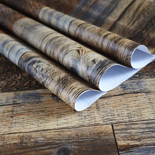 Hopeak Faux Wood Wallpaper Peel and Stick Self-Adhesive Vinyl Decorative Wallpaper Removable and Waterproof 17.5 x 393.7 Inches Brown - Image 3