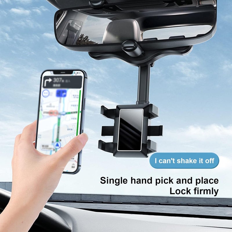 klarako 2022 Version Rotatable & Retractable Car Phone Holder Multifunctional Rearview Mirror Phone Holder, Universal 360 Degree Rotatable Rearview Mirror Phone Mount for All Mobile Phones (1pc) - Image 2