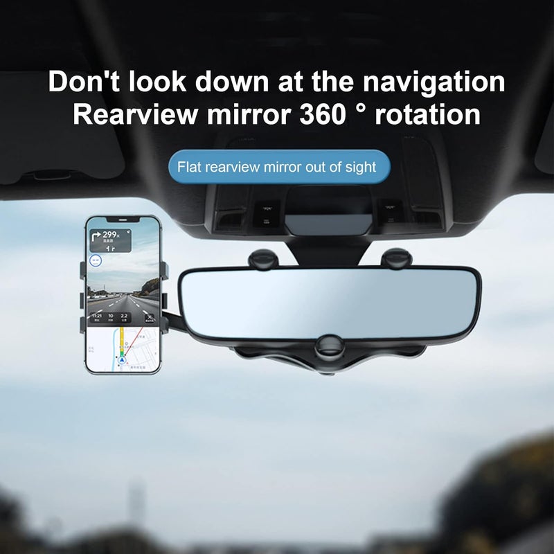 klarako 2022 Version Rotatable & Retractable Car Phone Holder Multifunctional Rearview Mirror Phone Holder, Universal 360 Degree Rotatable Rearview Mirror Phone Mount for All Mobile Phones (1pc) - Image 3