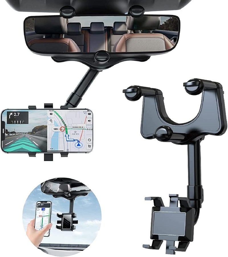 klarako 2022 Version Rotatable & Retractable Car Phone Holder Multifunctional Rearview Mirror Phone Holder, Universal 360 Degree Rotatable Rearview Mirror Phone Mount for All Mobile Phones (1pc) - Image 1
