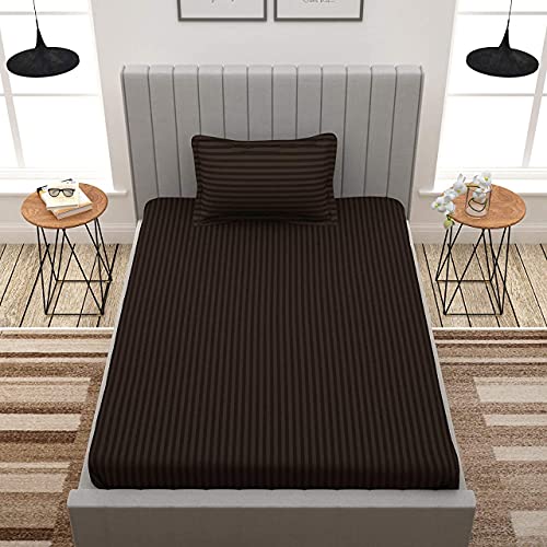 KAWI Single Bedsheet Elastic Fitted Cotton 200 TC With 1 Pillow Cover (72X48XUp To 8 Inches Mattress Size)-Brown 1 - Image 2