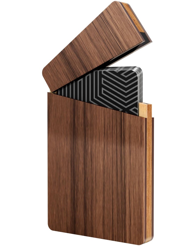 MaxGear Premium Wooden Business Card Holder for Men Natural Wood Business Card Case Walnut Credit Cards Pockat with Magnetic Closure Portable Slim Name Cards Holders - Image 1