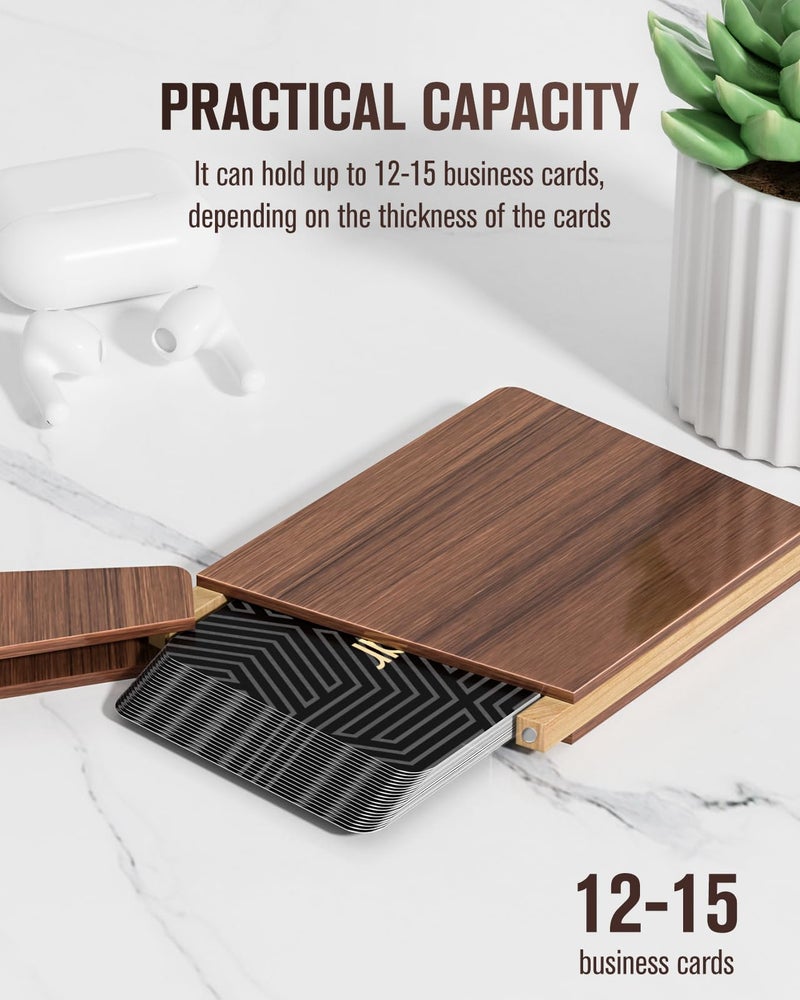 MaxGear Premium Wooden Business Card Holder for Men Natural Wood Business Card Case Walnut Credit Cards Pockat with Magnetic Closure Portable Slim Name Cards Holders - Image 2