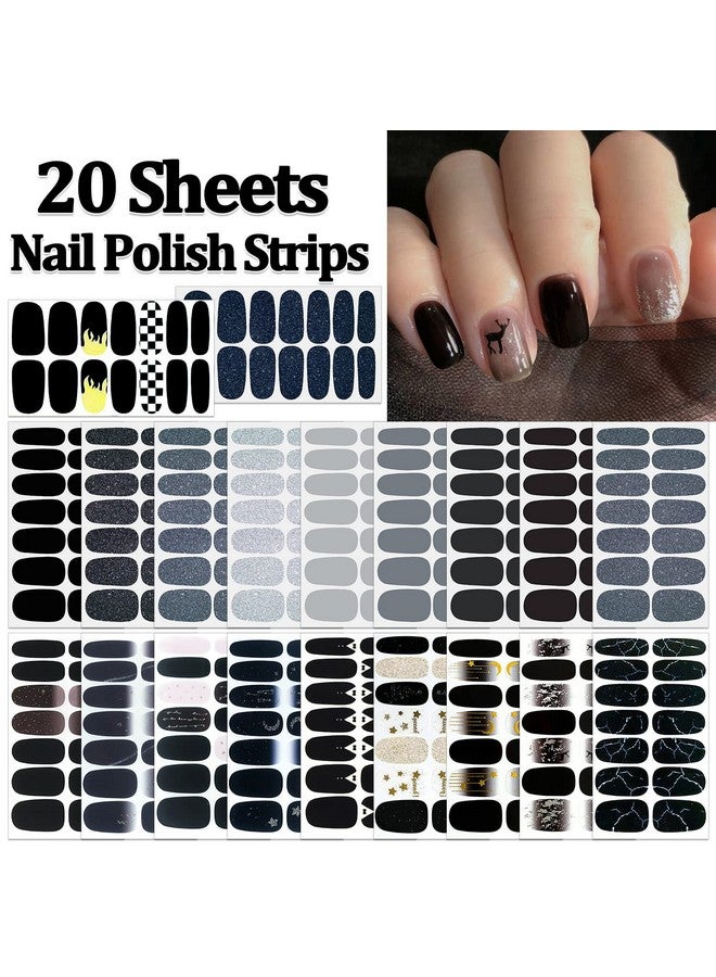 SILPECWEE 20 Sheets Black Style Nail Wraps for Women Stick on Nail Polish Strips Glitter Solid Color Self Adhesive Nail Polish Stickers Fingernail Manicure Sticker Nail Art with 1pc Nail File - Image 2