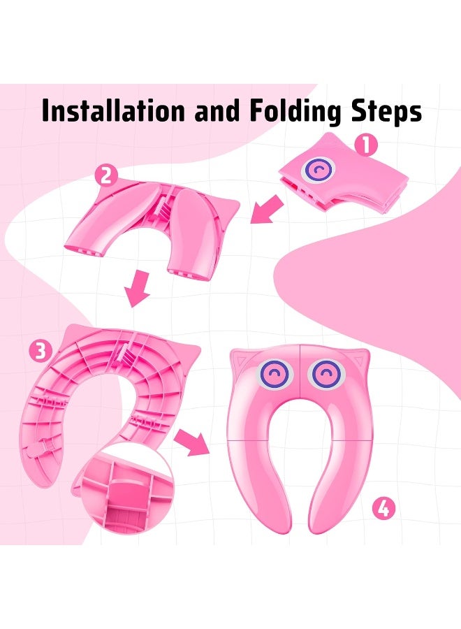 Maliton Maliton Portable Potty Seat for Toddlers Travel - Foldable Non-Slip Toilet Seat Cover for Girls Baby Kids with Drawstring Bag (Pink Owl) - Image 4