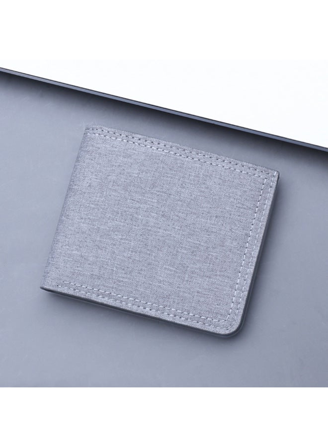 Men's Short Canvas Wallet Zipper Coin Purse Style Thin Men's Jean Cloth Wallet Without Brand-Color:12 Horizontal Style Gray Gray Edge - Image 1
