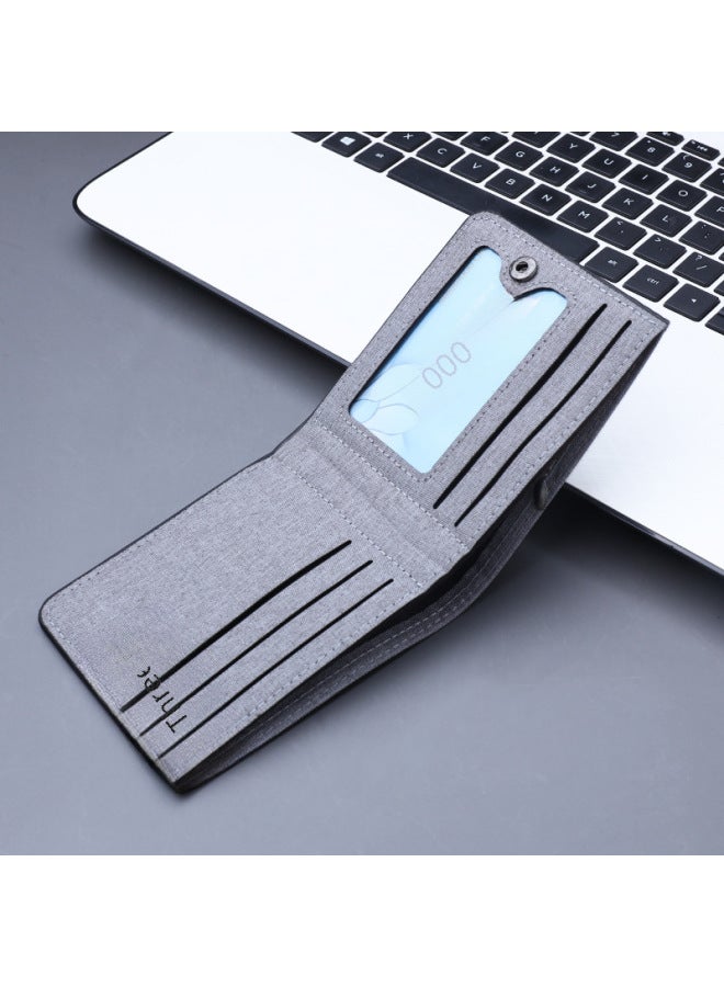 Men's Short Canvas Wallet Zipper Coin Purse Style Thin Men's Jean Cloth Wallet Without Brand-Color:12 Horizontal Style Gray Gray Edge - Image 3