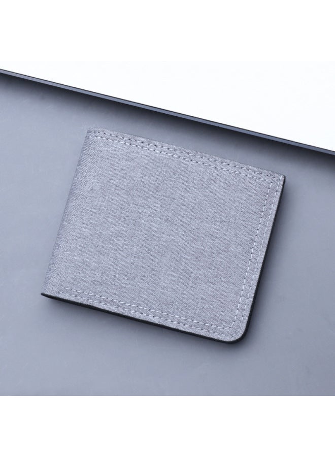 Men's Short Canvas Wallet Zipper Coin Purse Style Thin Men's Jean Cloth Wallet Without Brand-Color:12 Horizontal Style Gray Gray Edge - Image 2
