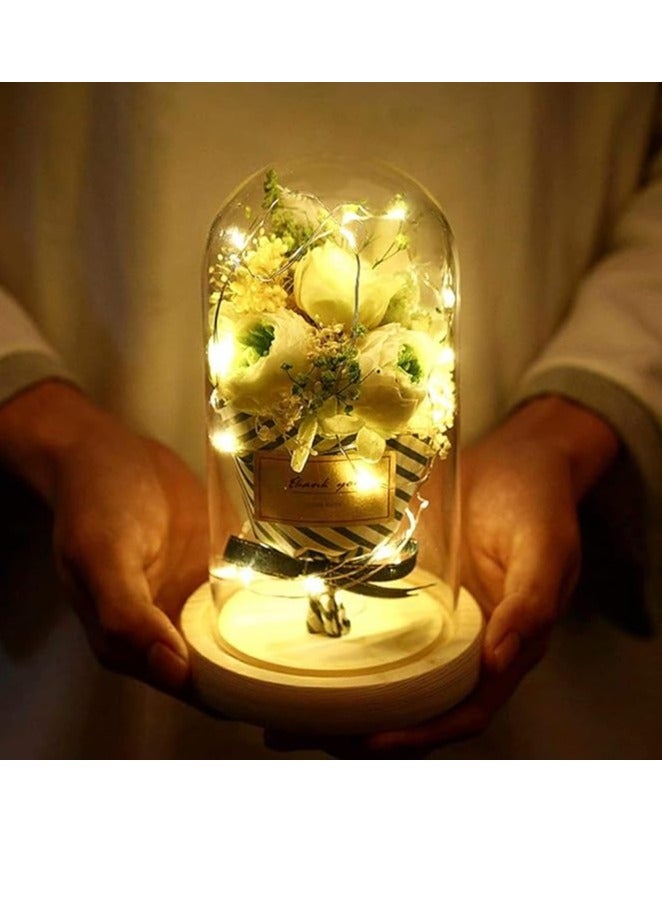 Home Decoration Preserved Flowers, Glass Dome, Never Fade Flowers, Mother'S Day Gift, Gift For Wife And Husband Love Gift Dried Flowers, Loin, Preserved, Wrapped In Box, Eternal Flowers, Gift Box, Handbag, Message Card, Led  - Image 1