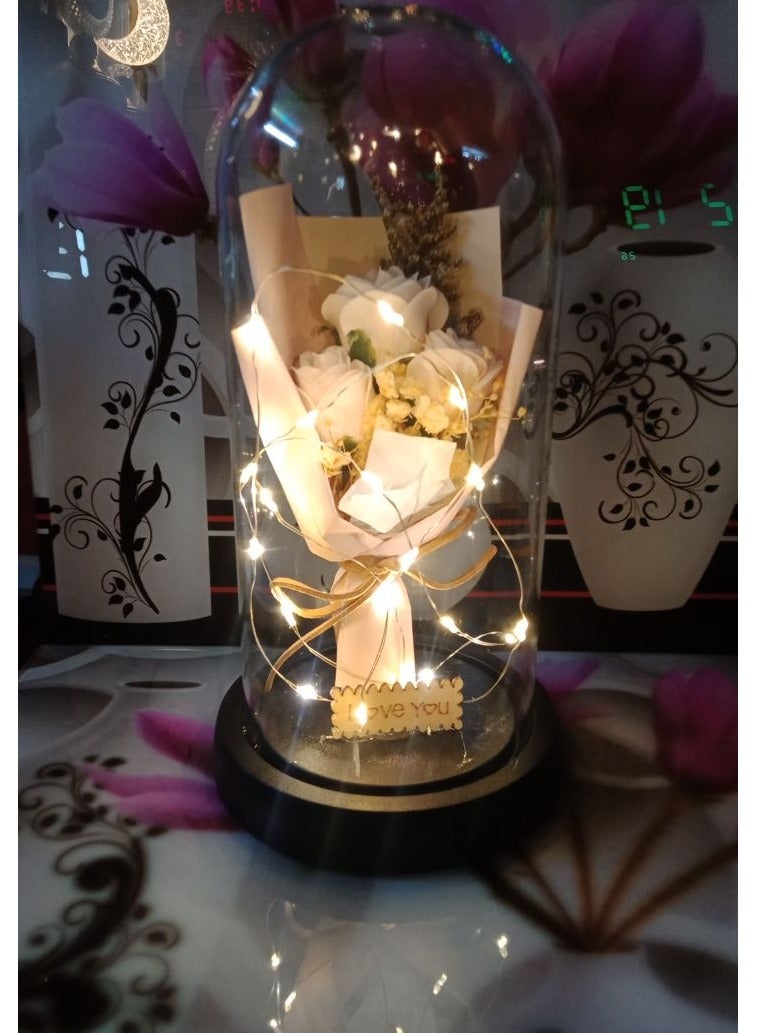 Home Decoration Preserved Flowers, Glass Dome, Never Fade Flowers, Mother'S Day Gift, Gift For Wife And Husband Love Gift Dried Flowers, Loin, Preserved, Wrapped In Box, Eternal Flowers, Gift Box, Handbag, Message Card, Led  - Image 2