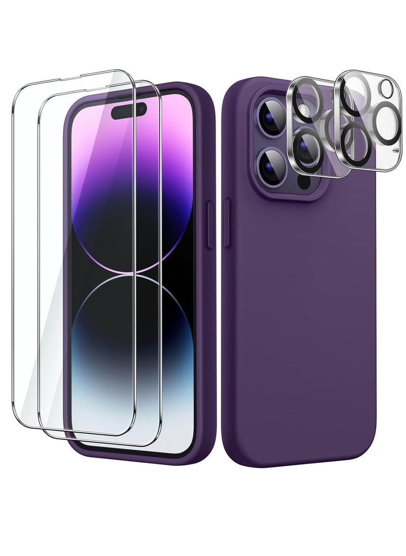 Raxoom iPhone 14 Pro Max 6.7-Inch 5-in-1 Silicone Case â€“ Deep Purple, Comes with 2 Screen Protectors, 2 Camera Lens Protectors, Full Coverage Tempered Glass, Shockproof - Image 4