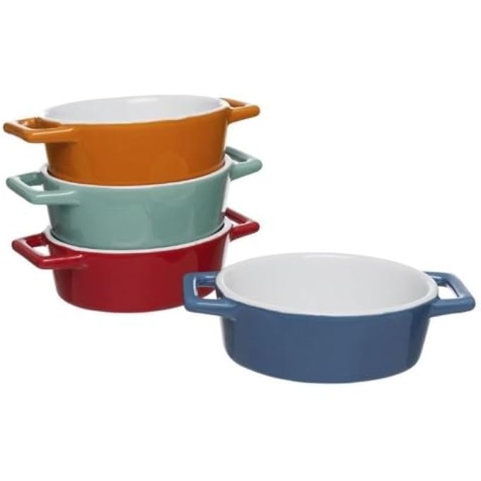 rayihni Set Of 4 Mini Coloured Oval Oven To Table Ceramic Baking Dish Tart Quiche Pies - Image 2
