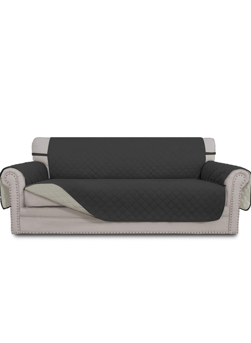 KYD Sofa Cover 3 Seater Large Size Chair Sofa Slipcover Wrinkle-free Reversible Sofa Cover Water Resistant Couch Cover Furniture Protector Cover with Elastic Dark Grey - Image 1