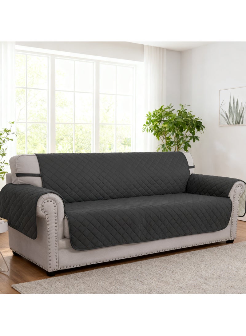 KYD Sofa Cover 3 Seater Large Size Chair Sofa Slipcover Wrinkle-free Reversible Sofa Cover Water Resistant Couch Cover Furniture Protector Cover with Elastic Dark Grey - Image 2