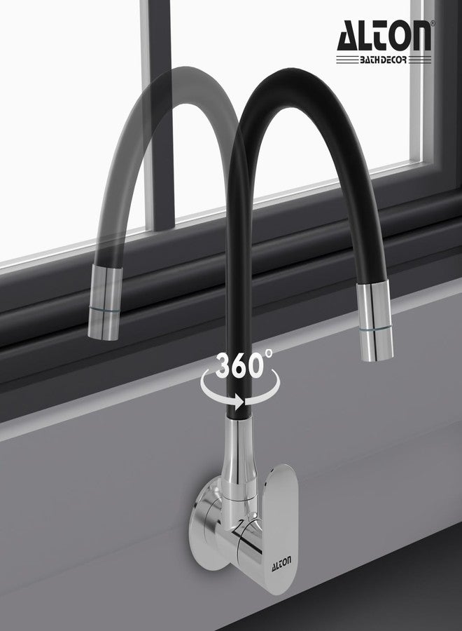 ALTON AXN9466 Brass, Sink Cock with Flexible Swivel Spout, Black & Chrome Finish (Single Flow) - Image 3