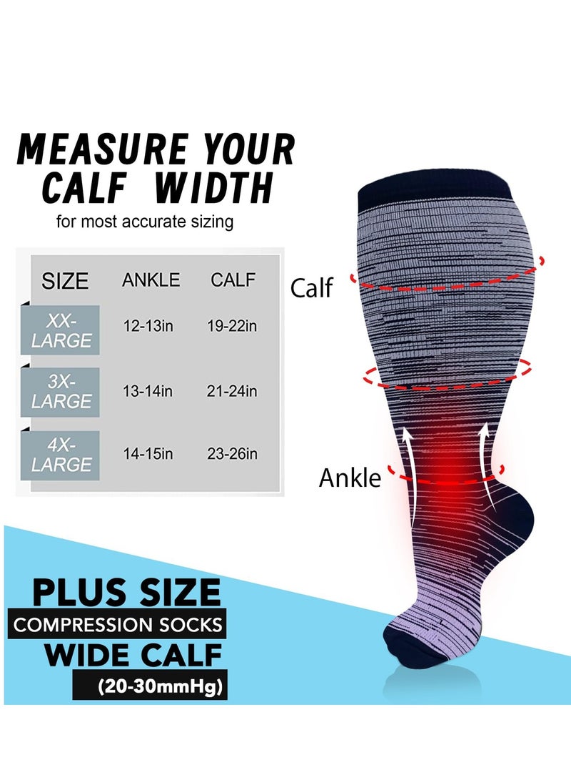 4 Pairs Plus Size Compression Socks for Women Men 20-30 mmHg, Wide Calf Stockings Best Support Circulation, Running - Image 5
