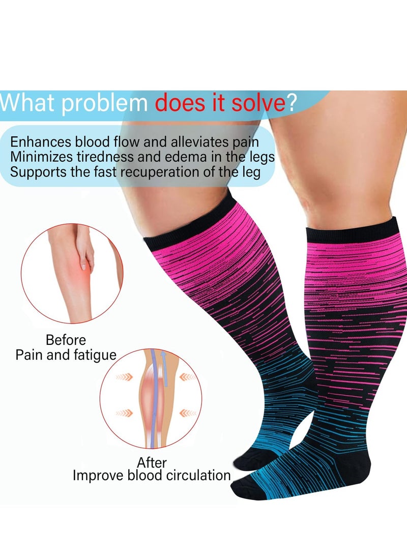 4 Pairs Plus Size Compression Socks for Women Men 20-30 mmHg, Wide Calf Stockings Best Support Circulation, Running - Image 3