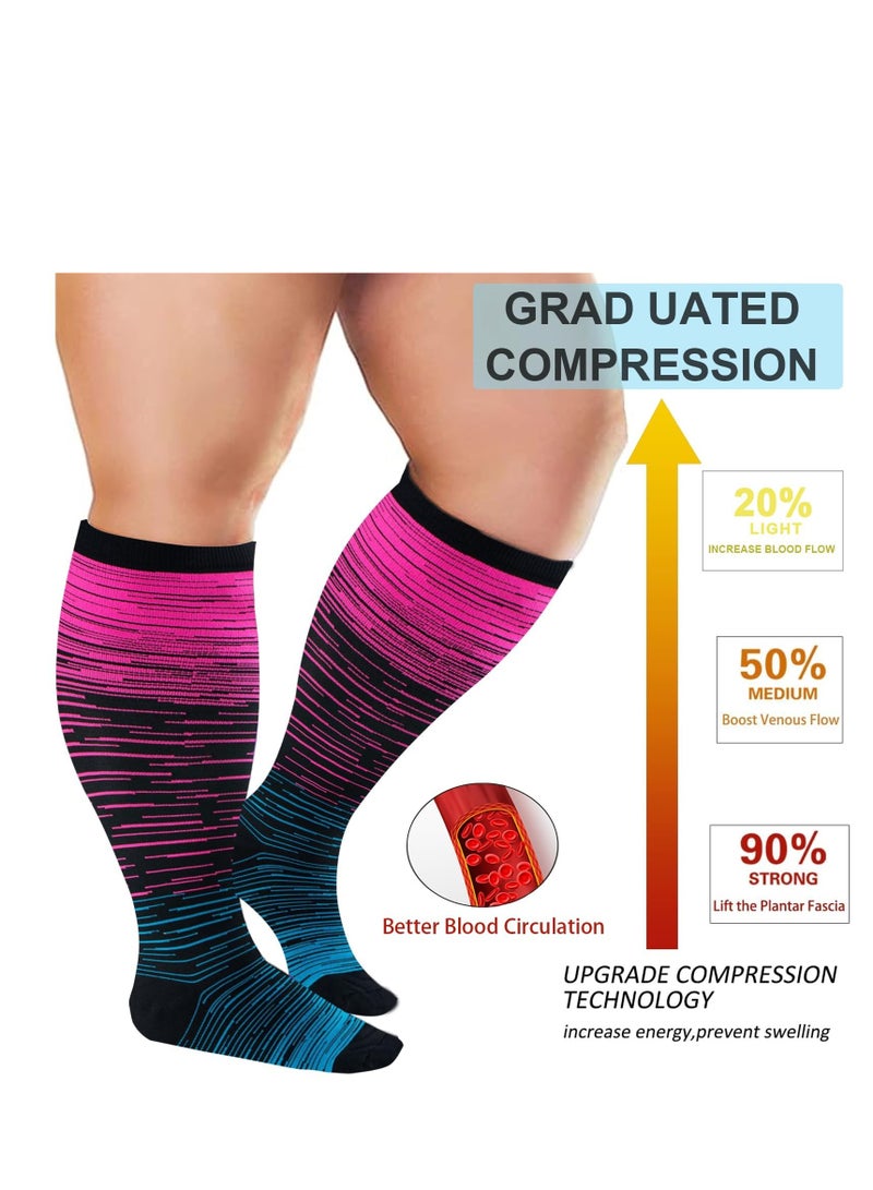 4 Pairs Plus Size Compression Socks for Women Men 20-30 mmHg, Wide Calf Stockings Best Support Circulation, Running - Image 2