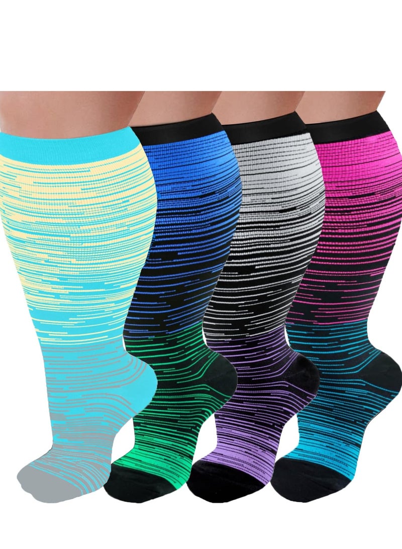 4 Pairs Plus Size Compression Socks for Women Men 20-30 mmHg, Wide Calf Stockings Best Support Circulation, Running - Image 1