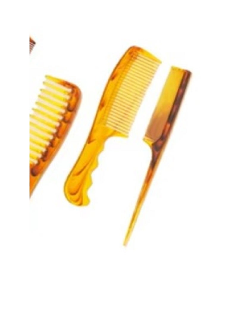 أمشاط شعر 3 قطع متنوعة الأحجام والتصميمات مع مرآة يد أنيقة باللون العسلي- طقم عملي ومتكامل لتصفيف الشعر - بسهولة وأناقة في المنزل أو أثناء السفر - Image 4