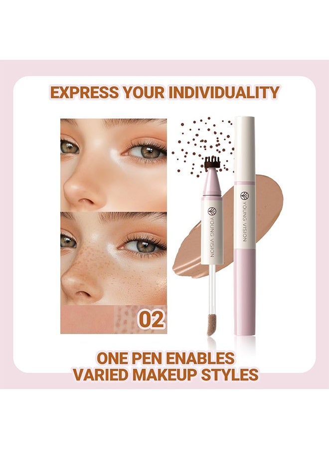YOUNG VISION Freckle & Blush Dual Pen, 2-in-1 Liquid Blush & Freckle Pen, Dual Ended Fake Freckle Stamp Makeup, Waterproof Long Lasting Cheek Tint for a Natural Sun-Kissed Glow, Multi-Use Lip and Cheek Color, #02 - Image 2