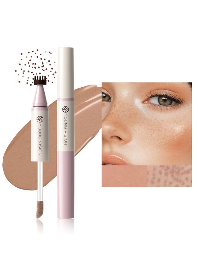 YOUNG VISION Freckle & Blush Dual Pen, 2-in-1 Liquid Blush & Freckle Pen, Dual Ended Fake Freckle Stamp Makeup, Waterproof Long Lasting Cheek Tint for a Natural Sun-Kissed Glow, Multi-Use Lip and Cheek Color, #02 - Image 1