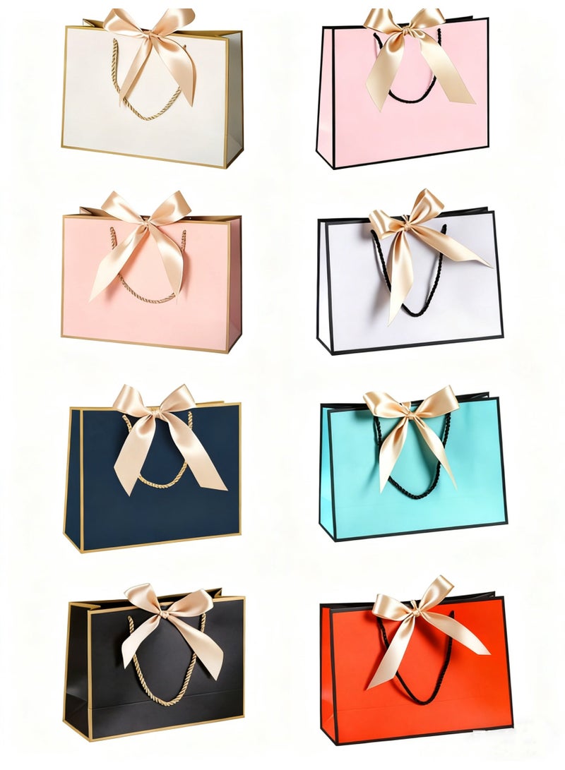 8 Pcs Gift Bags Favor Bags,with Bow Ribbon and Greeting Cards,Waterproof Colorful Paper Gift Bags, for BabyShower, Birthday, Wedding, Party, Festival,Holiday(8 Colors) - Image 2