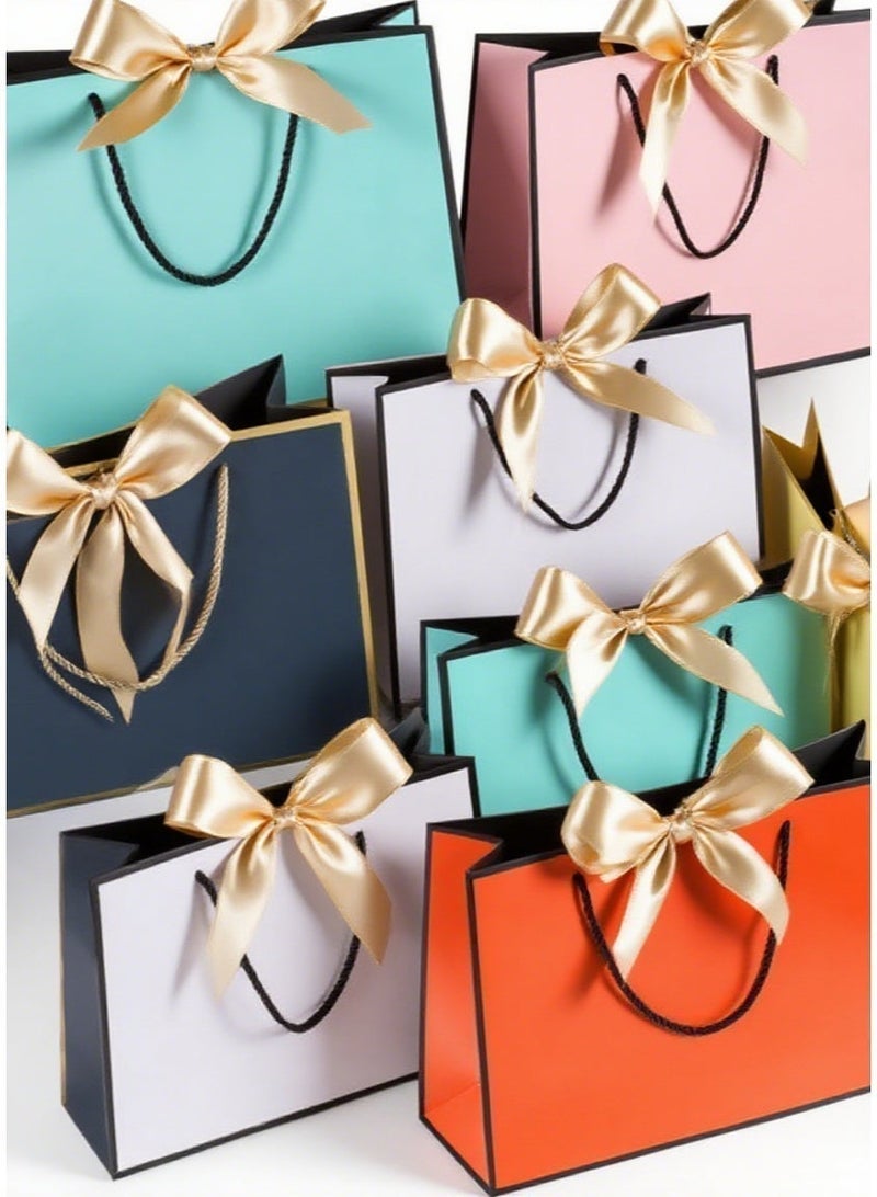 8 Pcs Gift Bags Favor Bags,with Bow Ribbon and Greeting Cards,Waterproof Colorful Paper Gift Bags, for BabyShower, Birthday, Wedding, Party, Festival,Holiday(8 Colors) - Image 1