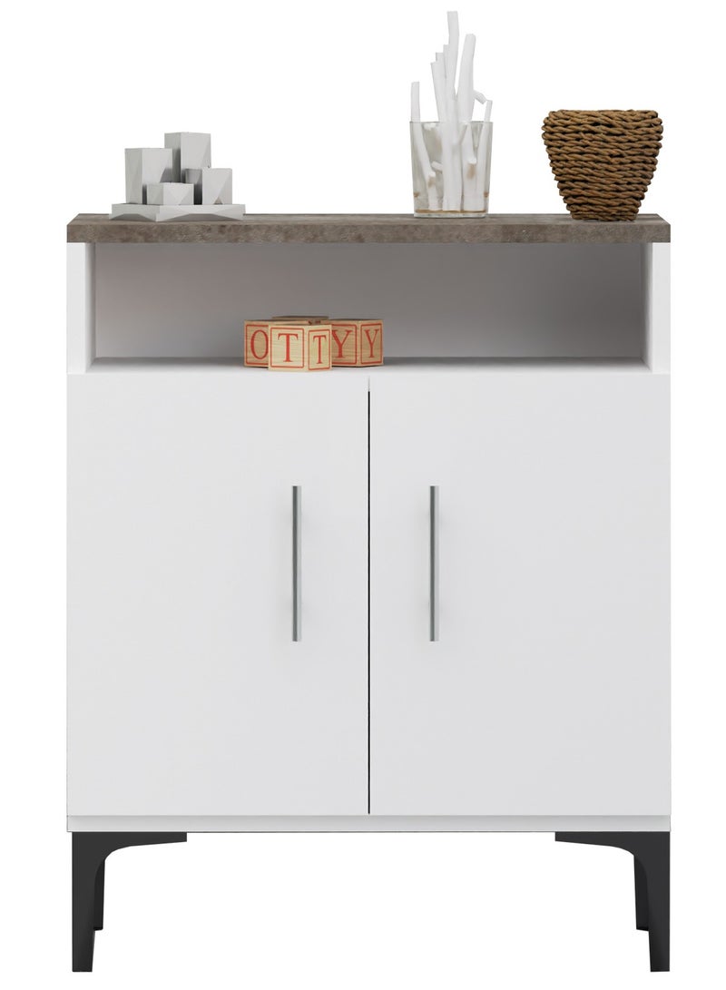 Mahmayi Mahmayi Stylish Multifunctional Medium Height Cabinet with 2 Drawer, 2 Shelf Storage Ideal for Living Room, Kitchen, Bedroom - Dark Grey Chicago Concrete and Premium White  - Image 1