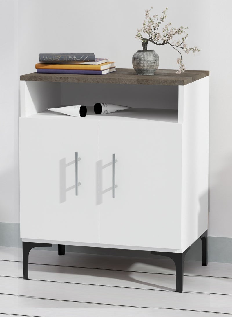 Mahmayi Mahmayi Stylish Multifunctional Medium Height Cabinet with 2 Drawer, 2 Shelf Storage Ideal for Living Room, Kitchen, Bedroom - Dark Grey Chicago Concrete and Premium White  - Image 3