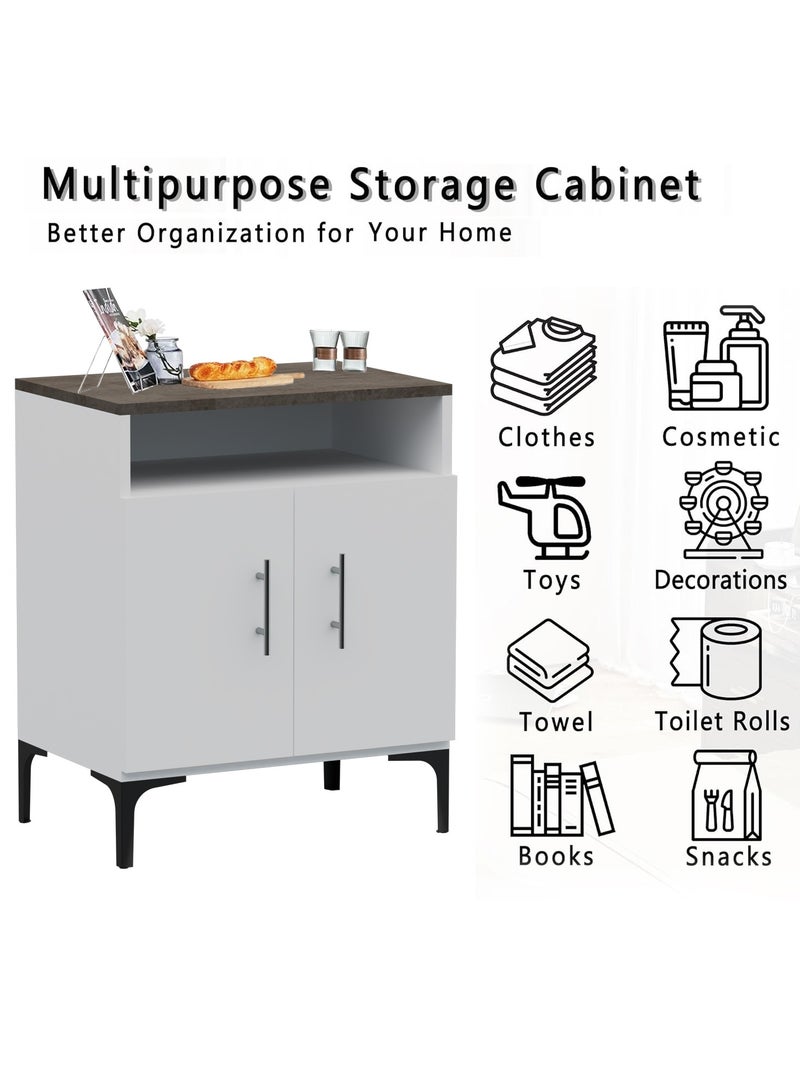 Mahmayi Mahmayi Stylish Multifunctional Medium Height Cabinet with 2 Drawer, 2 Shelf Storage Ideal for Living Room, Kitchen, Bedroom - Dark Grey Chicago Concrete and Premium White  - Image 4