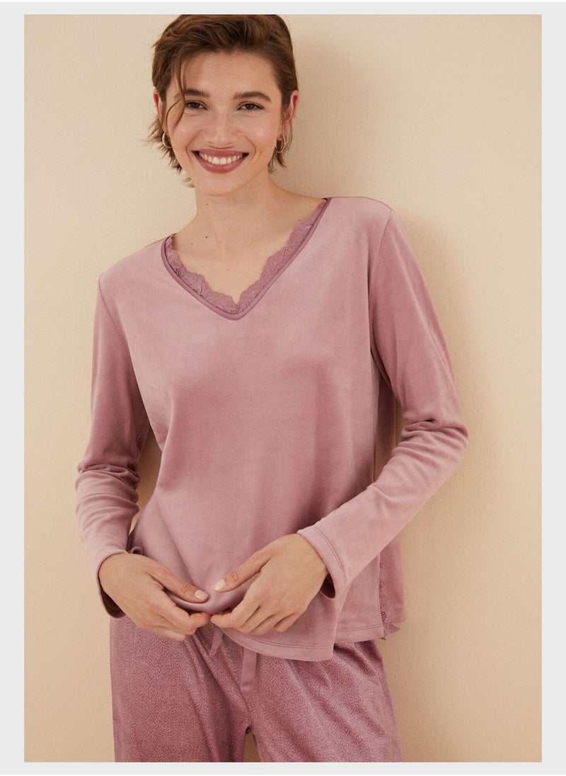 women'secret - Lace Detail Pyjama Top - Image 1