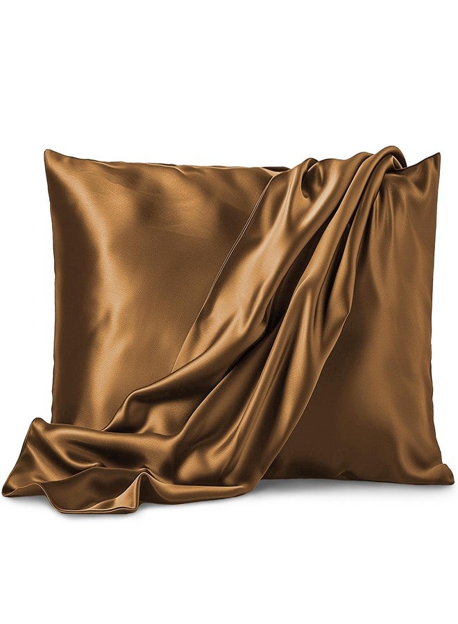 Pure Bedding عبوة من قطعتين من أغطية الوسائد الساتان - مقاس كوين (20 بوصة × 30 بوصة، لون قهوة) - أغطية وسائد حريرية ناعمة على الشعر والبشرة - أغطية وسائد ساتان بإغلاق ظرفي - ألياف دقيقة فاخرة فائقة النعومة - Image 1
