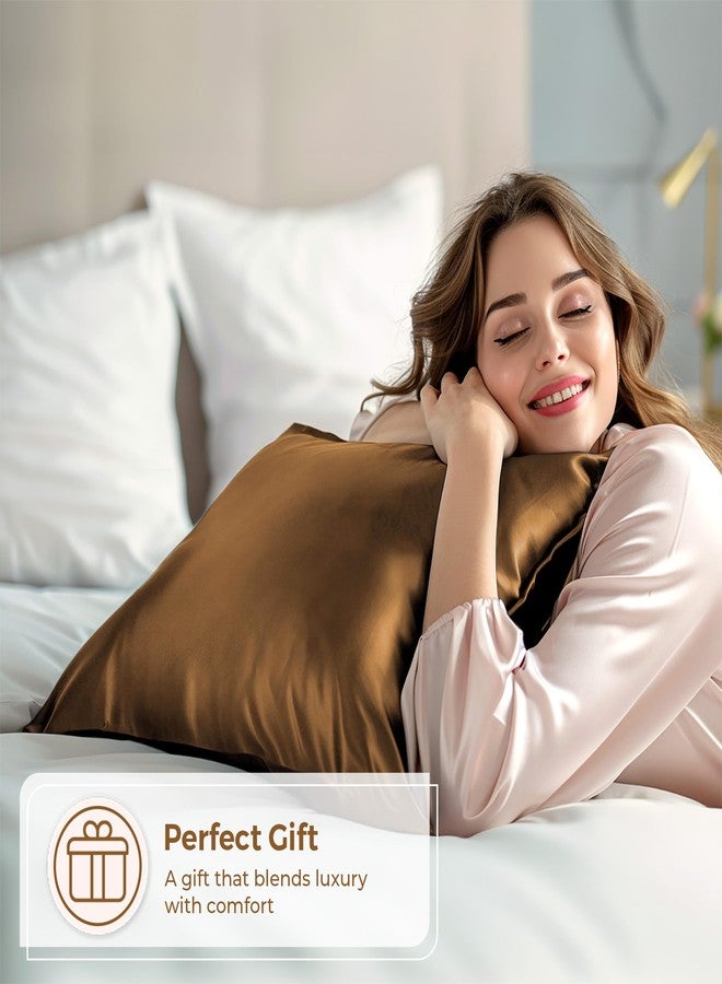 Pure Bedding عبوة من قطعتين من أغطية الوسائد الساتان - مقاس كوين (20 بوصة × 30 بوصة، لون قهوة) - أغطية وسائد حريرية ناعمة على الشعر والبشرة - أغطية وسائد ساتان بإغلاق ظرفي - ألياف دقيقة فاخرة فائقة النعومة - Image 4