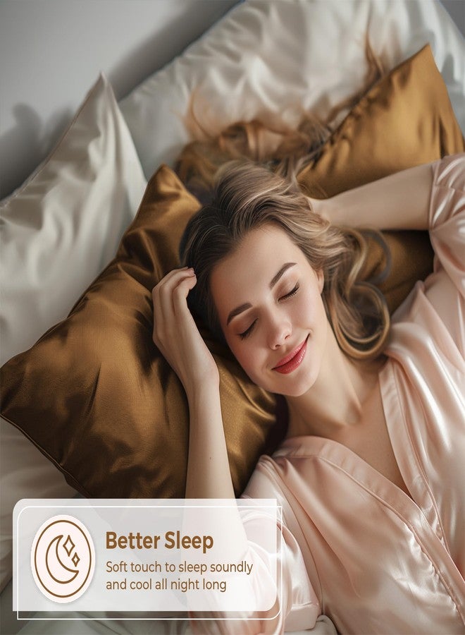Pure Bedding عبوة من قطعتين من أغطية الوسائد الساتان - مقاس كوين (20 بوصة × 30 بوصة، لون قهوة) - أغطية وسائد حريرية ناعمة على الشعر والبشرة - أغطية وسائد ساتان بإغلاق ظرفي - ألياف دقيقة فاخرة فائقة النعومة - Image 3