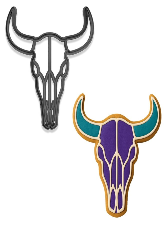 Mighty Gadget Western Cattle Skull Cookie Cutter & Stamp Set - 4x3.9", Rustic Cowboy Longhorn Design (Random Color) - Image 1