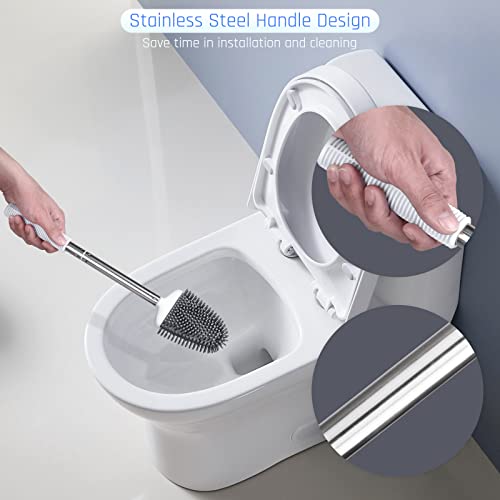 Sellemer Toilet Brush and Holder Set for Bathroom, Flexible Toilet Bowl Brush Head with Silicone Bristles, Compact Size for Storage and Organization, Ventilation Slots Base (2 Pack, Multicolor) - Image 4