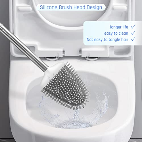 Sellemer Toilet Brush and Holder Set for Bathroom, Flexible Toilet Bowl Brush Head with Silicone Bristles, Compact Size for Storage and Organization, Ventilation Slots Base (2 Pack, Multicolor) - Image 3