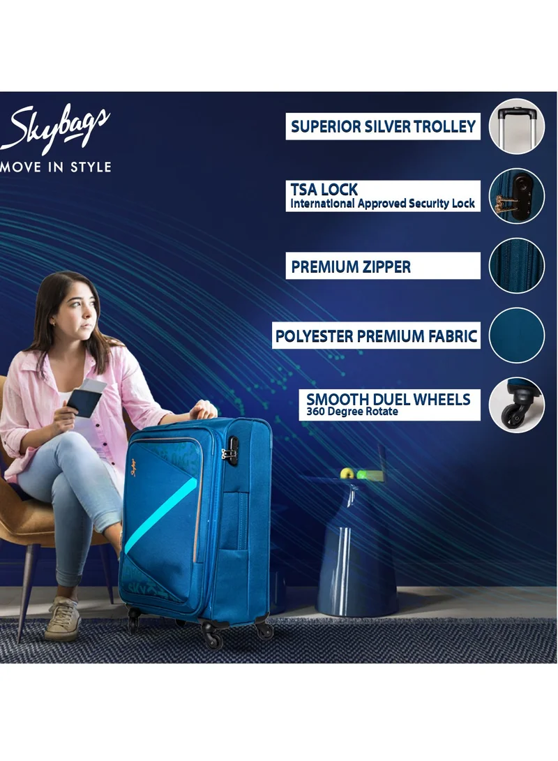 Skybags Spotlight Carry-on Luggage | Soft Sided 4W Str (E) | 360° 4 Wheels Polyester Spinner Trolley- Cabin-20 Inch| Blue