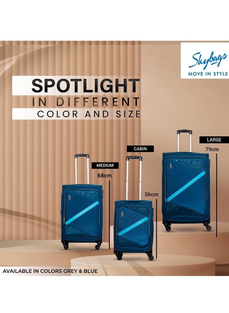 Skybags Spotlight Carry-on Luggage | Soft Sided 4W Str (E) | 360° 4 Wheels Polyester Spinner Trolley- Cabin-20 Inch| Blue