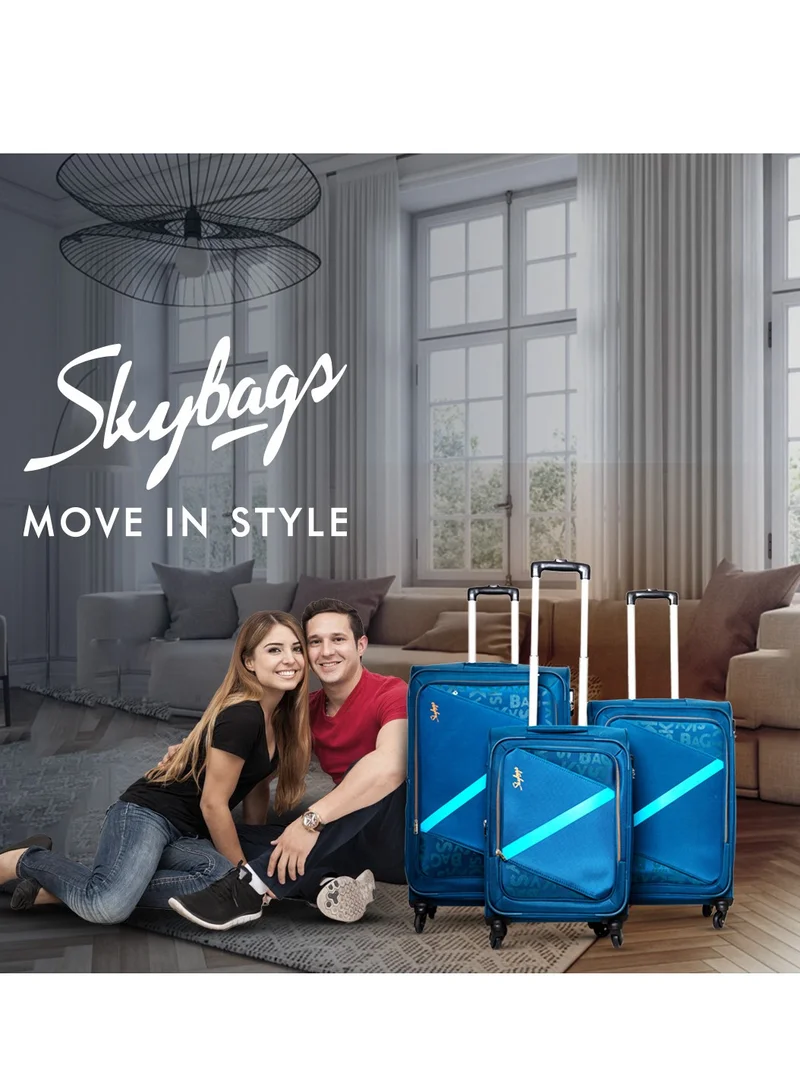 Skybags Spotlight Carry-on Luggage | Soft Sided 4W Str (E) | 360° 4 Wheels Polyester Spinner Trolley- Cabin-20 Inch| Blue