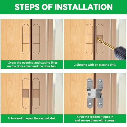 Serplex® 2Pcs Hidden Door Hinges for 25mm Thickness Door, Invisible Quiet Cabinet Hinges, Heavy-Duty Alloy Steel Concealed Hinges for Large Doors, Supports 20KG, 0.59'' Leaf Width, 2.75" Leaf Hight - Image 4