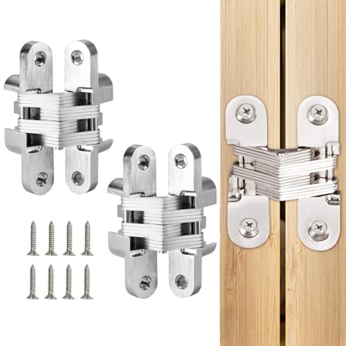 Serplex® 2Pcs Hidden Door Hinges for 25mm Thickness Door, Invisible Quiet Cabinet Hinges, Heavy-Duty Alloy Steel Concealed Hinges for Large Doors, Supports 20KG, 0.59'' Leaf Width, 2.75" Leaf Hight - Image 1