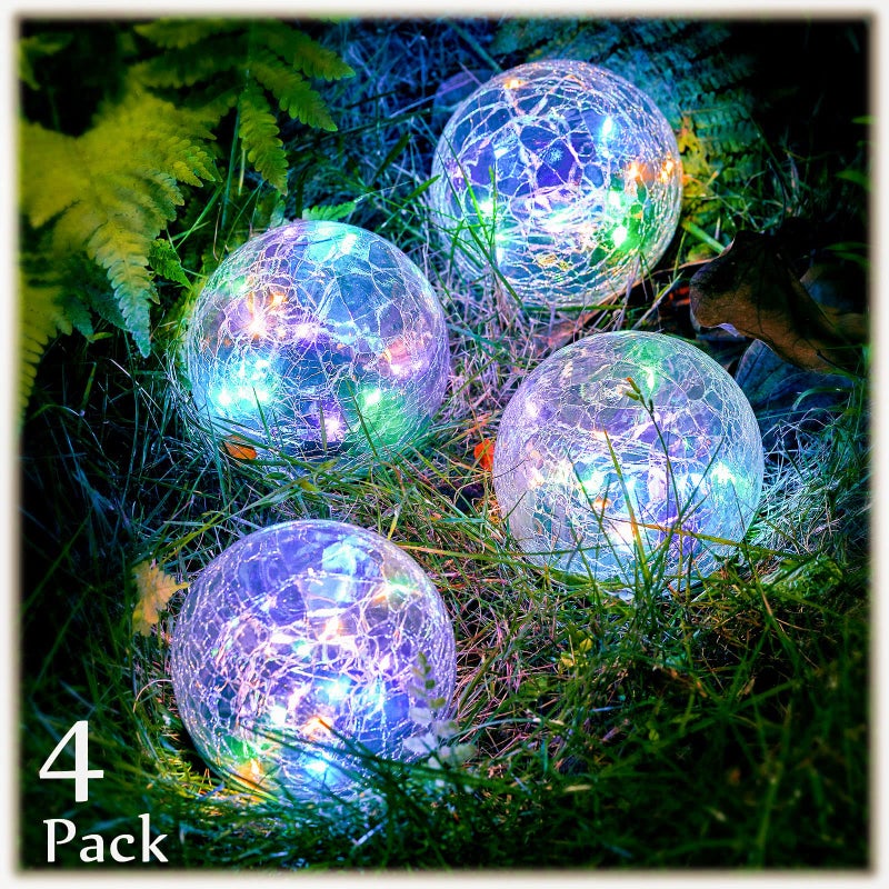 Honoson Decorative Solar Globe Lights Outdoor Waterproof LED Cracked Glass Ball Lights for Pathway Walkway Garden Yard Lawn Decoration4 Pcs39 Inch