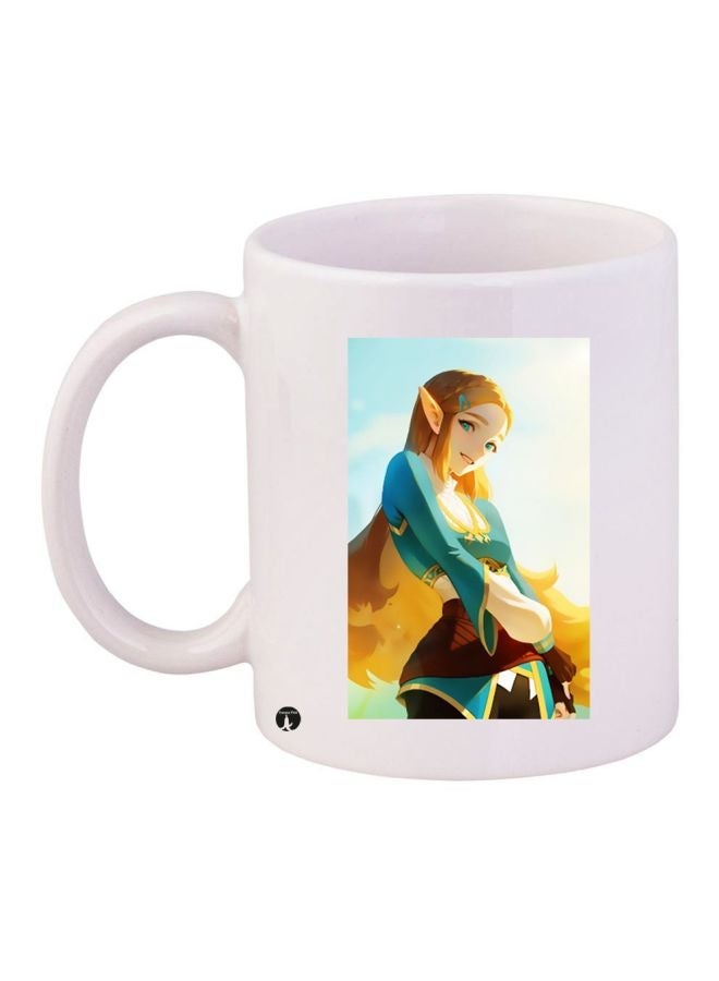 Cartoon Girl Printed Coffee Mug White/Blue/Beige 11ounce
